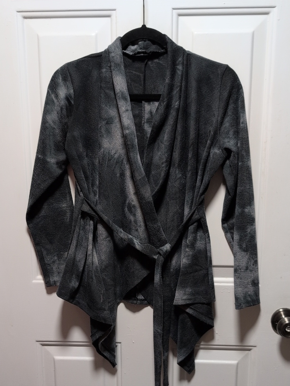 George Black and Gray Draped Tie-Front Jacket